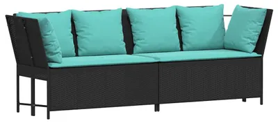 Image de vidaXL Canapé de jardin avec coussins noir Poly rotin