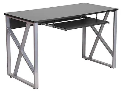Computerschreibtisch mit Tastaturablage, Metall, Schwarz