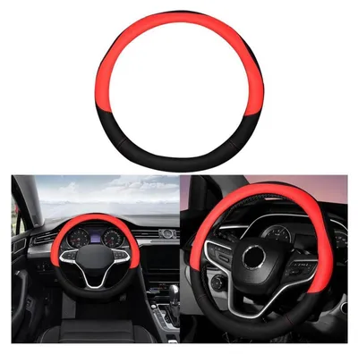 Obrázek produktu pro Potah na volant, mikrovlákno, Imitace kůže, sportovní design, protiskluzový, univerzální, 38 cm, černá/červená