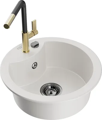 Zdjęcie produktu dla Mexen Diego zlewozmywak granitowy 1-komorowy z baterią kuchenną Flora, biały - 6512-20-670401-57-B