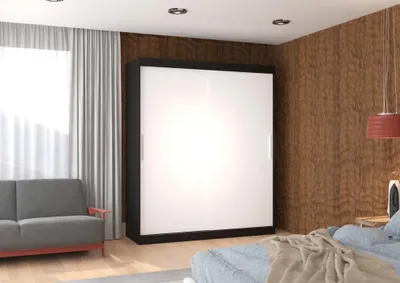 Obrázek produktu pro Šatní skříň s posuvnými dveřmi 180 cm DAFRIA - černá / bílá