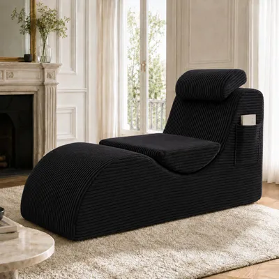 Produktbild von Freizeitsessel Ergonomischer Sessel Einzelsessel Lounge Sessel mit Seitentasche Relaxsessel Polstersessel Kompressionsschaum Wohnzimmer Schwarz