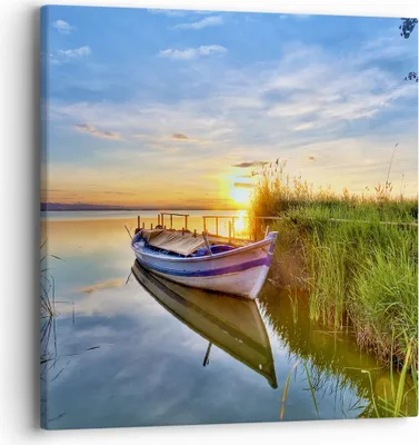 Produktbild von Bild auf Leinwand - Leinwandbild - See Boot Wasser - 40x40cm - Wand Bild - Wanddeko - Wandbilder - Leinwanddruck - Bilder - Kunstdruck - Wanddekoration - Leinwand bilder - Wandkunst - AC40x40-3950