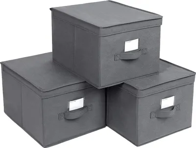 Produktbild von Faltbox mit Deckel, 3 Stück, Faltbare Aufbewahrungsbox, Stoffbox, 40 x 30 x 25 cm, grau RFB03G