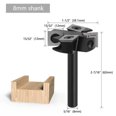 Produktbild von CNC Spoilboard Planfräser - Abrichtfräser 8 mm Schaft - 4 Schneiden - 38,1 mm Schneidlänge - 62 mm Gesamtlänge - Für Holzbearbeitung