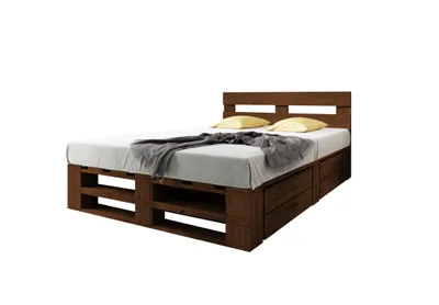 Produktbild von Lermowood Palettenbett M2 180 x 200 cm mit Kopfteil und 2 Bettkästen Palisander, Erhöhte Komforthöhe 40 cm, Massivholz