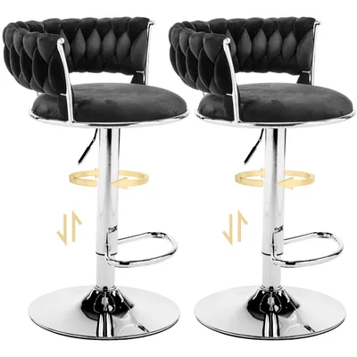 Image de Lot de 2 tabourets de bar FCH, tabourets pivotants à 360°, réglables en hauteur, tabourets de comptoir, tabourets de cuisine, velours, noir