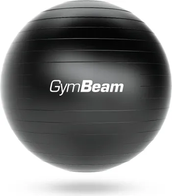 A black exercise ball with the GymBeam logo on it, isolated on a white background.