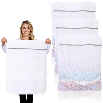 Immagine prodotto di Sacchi per la biancheria, confezione da 3, dimensioni 60x80 cm, struttura a nido d'ape, adatti per capi delicati, lavabili in lavatrice e asciugatrice
