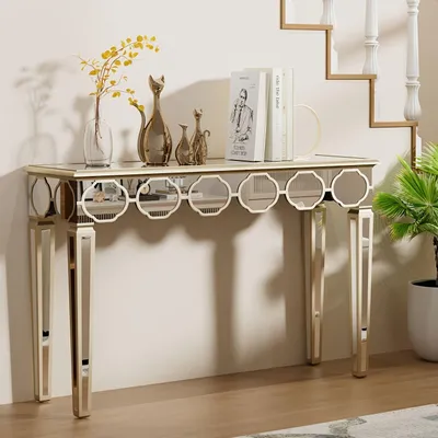 Image de Console miroir - Table d'appoint - Coiffeuse - Console d'entrée - Table de maquillage - Design Grand format : 120x35x76 cm