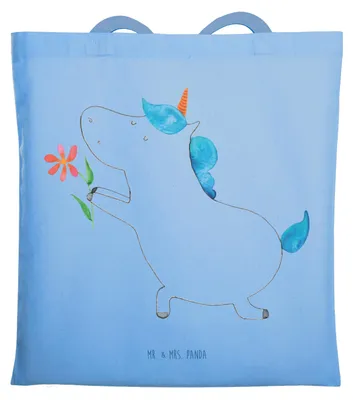 Produktbild von Mr. & Mrs. Panda Beutel Einhorn Blume - Sky Blue - Geschenk, Stoffbeutel, Verlobung, Einhörner, Schultasche, Tote Bag, Einkaufstasche, Liebe, Pärchen, Freundin, Unicorn