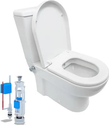 A white toilet and its internal flushing mechanism are displayed against a white background.