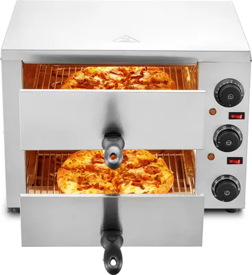 Obrázek produktu pro SucceBuy elektrická pec na pizzu pro pracovní desky, výška 12 palců a výkon 1700 W. Má regulaci teploty a časovač na 0-120 minut