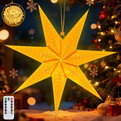 Produktbild von Weiße Papier-Weihnachtsstern LED Hängetanndeko 45 cm