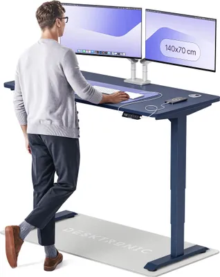 Zdjęcie produktu dla Desktronic HomePro elektryczne biurko z regulacją wysokości 140x70cm niebieskie/niebieskie z funkcją pamięci, technologią antykolizyjną, portami ładowania USB-A i USB-C