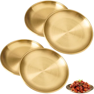 4 goldene Edelstahl-Essteller, 14 cm Durchmesser, spülmaschinengeeignet