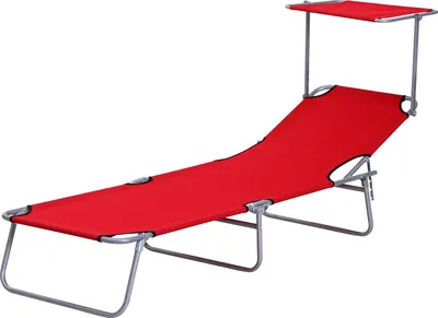 Produktbild von Sonnenliege klappbar Gartenliege mit Dach, Liegestuhl mit 4-Fach verstellbare Rückenlehne, wetterfeste Campingliege bis 120 kg belastbar, für Garten Strand Pool, Rot