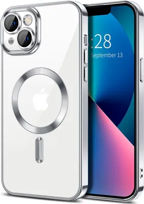 Image de Coque magnétique transparente pour iPhone 13, compatible MagSafe, coque de protection galvanisée avec protection de l'appareil photo Argent
