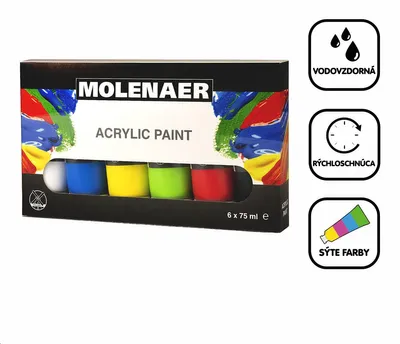 Obrázek produktu pro Sada akrylových barev Molenaer 6 x 75 ml - mix barev