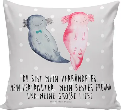 Produktbild von Mr. & Mrs. Panda Dekokissen Axolotl Freundin - Grau Pastell - Geschenk, kuschelkissen 40x40, Deko Kissen, Liebe, Valentinstag, Polster, bedruckt, Verliebt, Sofakissen