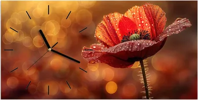 Produktbild von Wanduhr aus Glas mit Motiv Blühende Mohnblume- 60 x 30 cm - inkl. Aufhängesystem