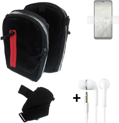 Produktbild von K-S-Trade Outdoor Gürteltasche Holster Umhängetasche + Kopfhörer kompatibel mit Sharp Aquos Wish2 schwarz Handy Tasche Case travelbag Schutzhülle