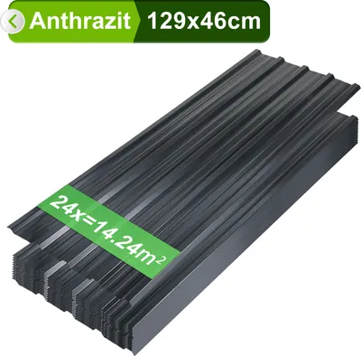 Produktbild von 12/24/36x trapézový plech 129x46cm profilovaný plech antracitový pozinkovaný stenový plech strešný plech pre prístrešok na auto - 24x = 14m²