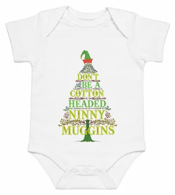 Productafbeelding van "Wees geen domoor" - Kerstboomelf, grappig babyrompertje, wit, maat 12/18 maanden