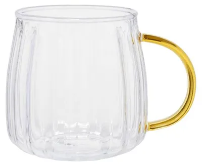 Obrázok produktu pre Pohár na latte s drážkovanou rukoväťou CHiATO, 400 ml – Priehľadný