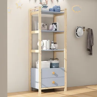 Produktbild von Bücherregal – Bücherkorb – Aufbewahrungsschrank – Regalkasten – 4 Einlegeböden und 2 Schubladen – 70x44x180 cm
