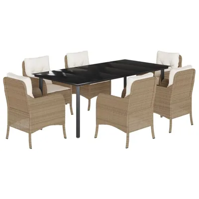Produktbild von vidaXL 7-tlg. Garten-Essgruppe mit Kissen Beige Poly Rattan