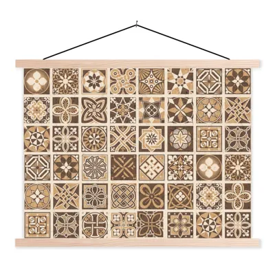 Produktbild von MuchoWow® Textilposter Design - Blumen - Braun - Natur - Vintage 40x30 cm mit holzfarbenen Rahmen - Bilder
