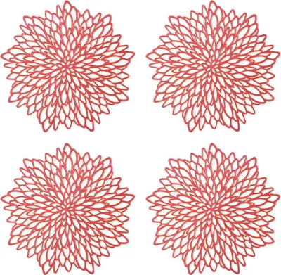 Produktbild von Ausgehöhlte Runde Tischsets, 4 Stück Tischuntersetzer Platzset Tischset Vinyl Hohl Platzsets Abwischbar PVC Platzdeckchen für Küche, Zuhause, Speisetisch
