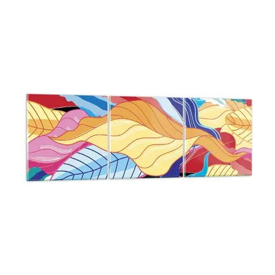 Produktbild von Bilder auf glas - 3 Teile - Muster Blätter bunt - 150x50cm - Glasbilder - Wandbilder - Bilder - zum Aufhängen bereit - Wanddekoration aus Glas - Glas Bilder - Wandbild auf Glas - GCA150x50-4269