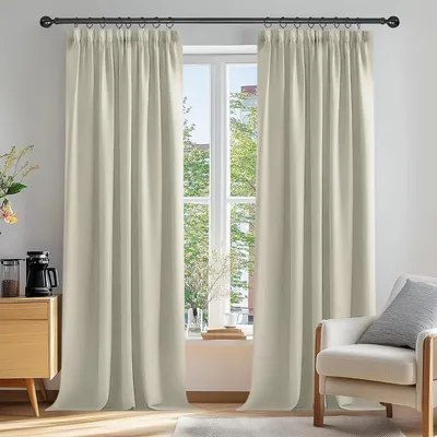 Immagine prodotto di Tende oscuranti con banda arricciante, tenda termica, 229x229 cm, color beige chiaro, set da 2