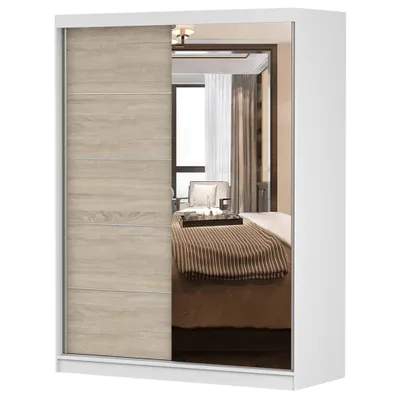 Produktbild von Schwebetürenschrank Kleiderschrank 150 cm Weiß/Sonoma mit Spiegel Vista 05