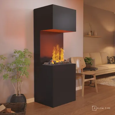 Produktbild von GLOW FIRE Elektrokamin 'Beethoven' | Wasserdampf Kamin mit OMC 600 inkl. Holz in schwarz als Raumteiler | HxBxT: 120x60x50 cm