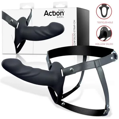 Obrázek produktu pro ACTION – Strap-on postroj s dutým dildem z prémiového silikonu, velikost L, černý