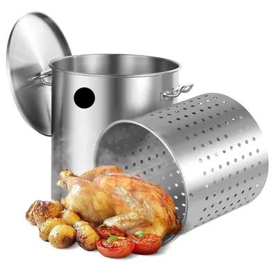 Obrázek produktu pro Velký nerezový hrnec – hrnec na polévku, hrnec na dušení, pekáč, pánev – objem 60,5 litrů – nerezová ocel