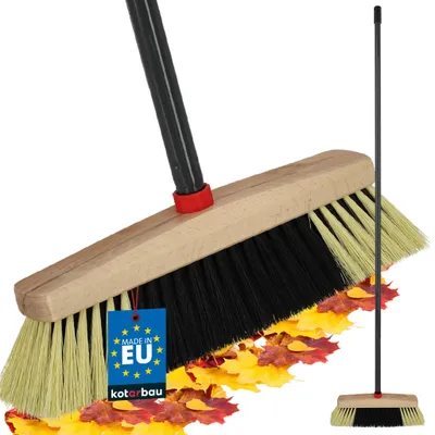 Produktbild von KOTARBAU® Besen mit Metallstiel 30 cm Straßenbesen mit PET Borsten Gartenbesen Kehrbesen aus Holz für Draußen und Drinnen Zimmerbesen Schwarz + Beige