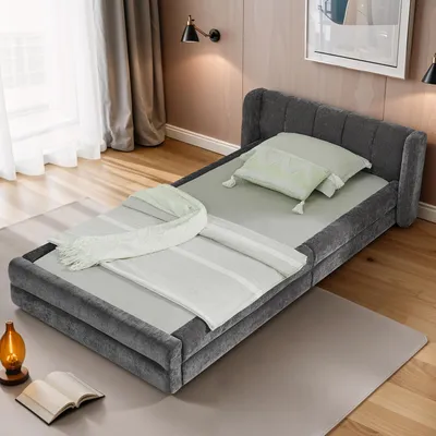 Image de MODFU Lit Simple 90x200 cm - Avec Tête de Lit Ergonomique et Design Contemporain, Lit Simple Capitonné pour Enfant et Adulte, Sans Matelas - Gris Foncé