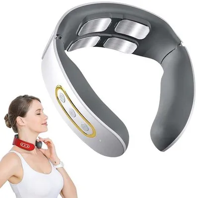 Productafbeelding van Elektrische nek- en rugmassageapparaat, met 4 massagekoppen, geschikt voor thuis, op kantoor en onderweg, wit, compact