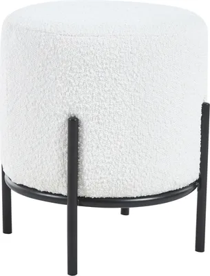 Produktbild von SalesFever Polsterhocker rund Ø35 cm | Bezug Bouclé Stoff | Design-Gestell aus Metall | B 35 x T 35 x H 38 cm | weiß – schwarz