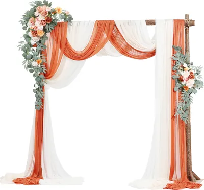 Immagine prodotto di Arco di nozze VEVOR, fiori arancioni per arco di nozze con tende (confezione da 5) - 2 composizioni floreali, 3 tende trasparenti, per bouquet da cerimonia, decorazione del fondale del ricevimento