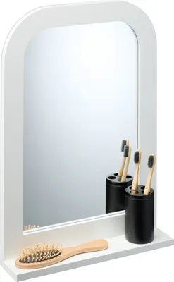 Zdjęcie produktu dla Lustro łazienkowe Relaxdays z półką, do łazienki lub przedpokoju, prostokątne, wys. x szer. x gł.: 54 x 38 x 8,5 cm, MDF, lustro do zawieszenia, białe