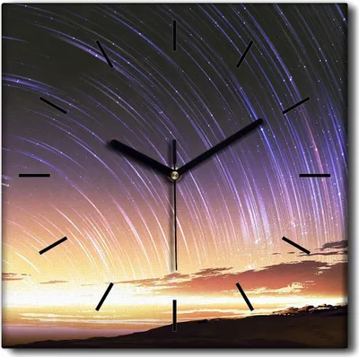 Produktbild von Coloray Uhr auf Leinwand 30x30 cm Wand Uhr Dekoration Wohnzimmer Segeltuch schwarze Hände -Sterne Sonnenaufgang