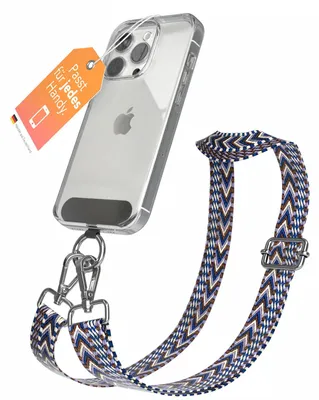 Produktbild von EAZY CASE - Handykette Universal Pad zum Umhängen, kompatibel mit jedem Handy, Kette mit Hülle, Handyband ZigZag Style in Blau