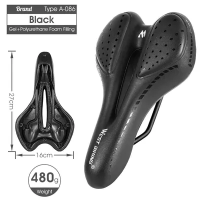 Produktbild von MTB-Fahrradsattel - Modell WB0801086 - Gelgepolstert - Stoßdämpfend - Kunstleder - 27 x 16 cm - Schwarz