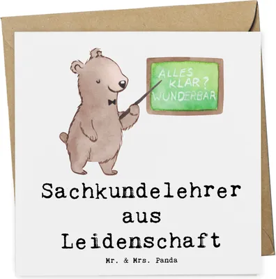 Produktbild von Mr. & Mrs. Panda Klappkarte Sachkundelehrer Leidenschaft - Weiß - Geschenk, Spruch, doppelkarte, Lustig, Grundschule, Grußkarte, faltkarte, Sachkundeunterricht, Witzig