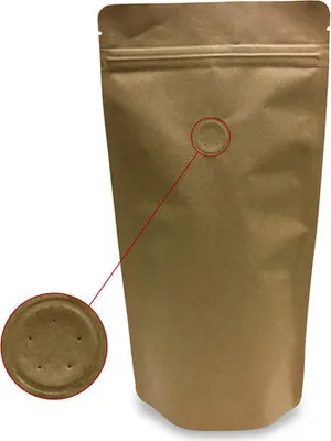 Produktbild von 500x Standbodenbeutel Kraftpapier braun mit Aromaschutzventil 250x340x130mm